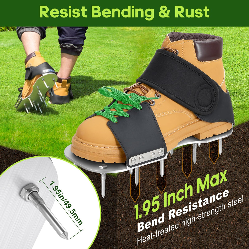 Leweio Aerator Shoes, Lawn Aerator Shoes for Grass with 3MM Metal Bottom, Aeration Shoes for Lawn with Adaptable Straps, Pre-Assembled Aerating Shoes for Lawn with Bend-Resistant Spikes, Green