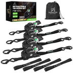 THURSLLON Retractable Ratchet Straps (4-Pack) - 1 Inch x 10 Feet (1,650lb Break Strength) - Auto Self Retracting Tie Down Straps for Truck, Cargo Trailer, Motorcycle, ATV, UTV - Black