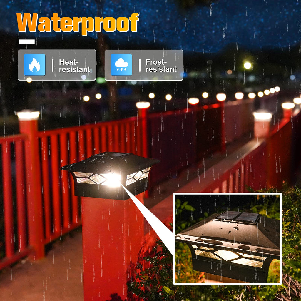 VOLISUN Solar Post Cap Lights: 2 - Pack Outdoor Deck Post Cap Lights Black for Dock Fence Waterproof 2 Color Modes,4x4/6x6 Wooden/Vinyl Posts