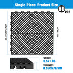 Jocoevol 60-Pcs Interlocking Tile, 12" x 12" Indoor/Outdoor Self-Drainage Interlocking Floor Tiles, Non-Slip Heavy-Duty Polypropylene Splicing Flooring Tile for Garage Patio Pool Bathroom, Black
