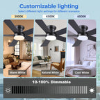 Ayaoty Ceiling Fans with Lights - 48" Black Flush Mount Ceiling Fan Light with 6 Speeds 3CCT Dimmable, Revesible Motor, Low Profile Fan Light for Modern Indoor Bedroom, Kitchen