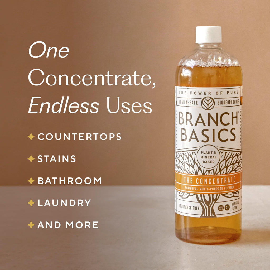 Branch Basics Premium Starter Kit in Glass: All Purpose Cleaner, Glass Cleaner, Bathroom Cleaner, Wash Bottle, and Laundry Bottle (3 Glass Spray Bottles + Concentrate) Fragrance-Free