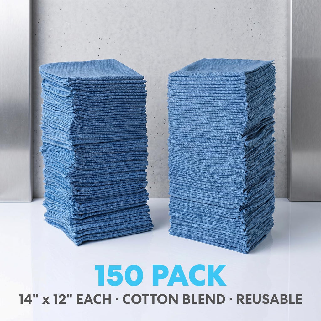 Simpli-Magic Cotton Shop Towels 14"x12" (150 Pack) – Reusable Cleaning Shop Rags for Automobiles, Industries, Garage and Homes (Blue)