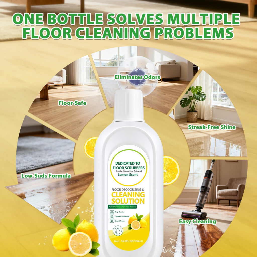QKLYXEN Floor Cleaning Solution Compatible with Tineco – Lemon Floor Cleaner – Long-Lasting, Zesty Scent – For All Cordless Wet/Dry Vacuum Mop Cleaner & Robot Vacuums with Mopping (2 Bottle)
