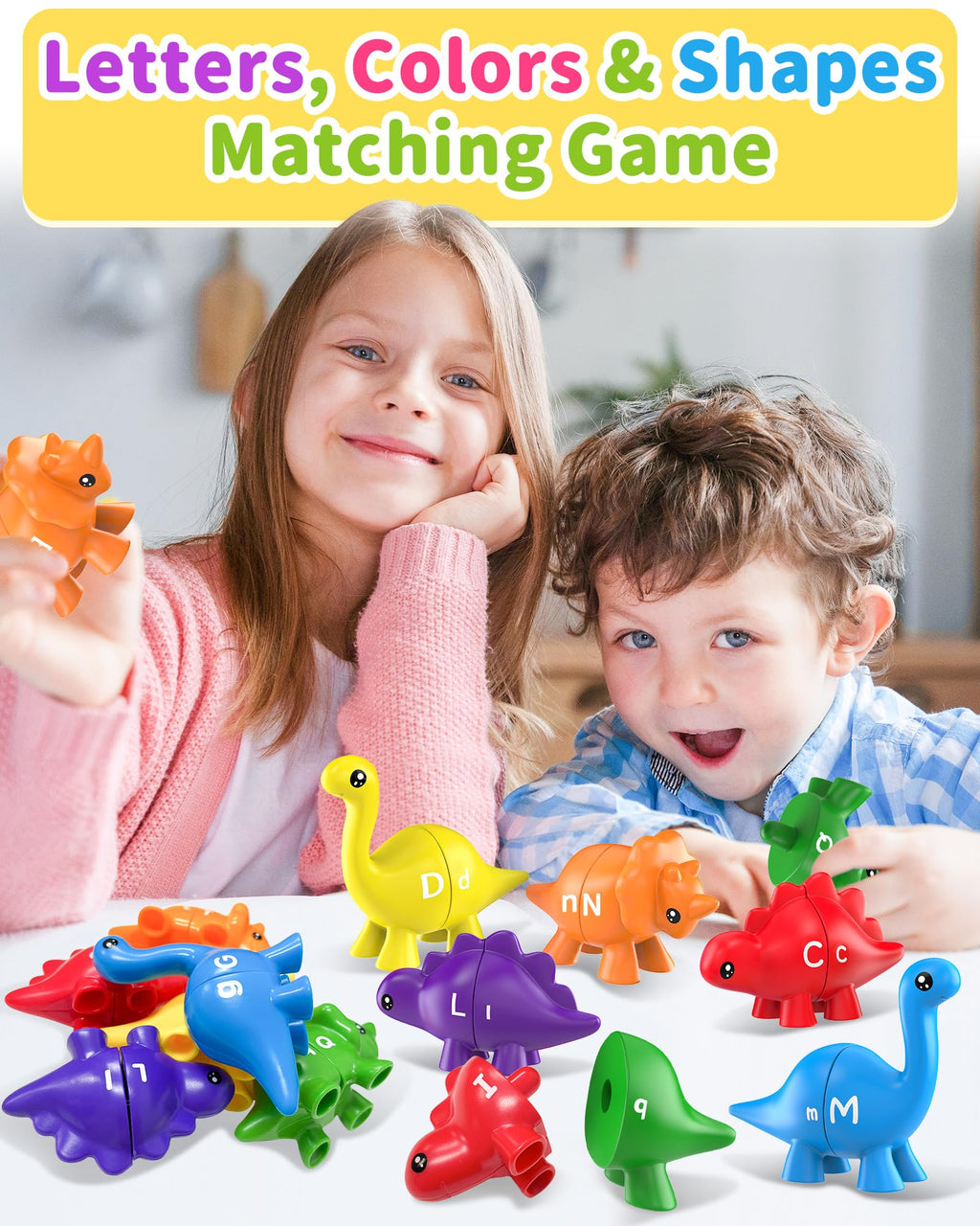 Walenty 26PCS Dinosaur Alphabet Learning Toys for Toddlers Kids 3-5, Montessori Educational Toys Gifts for 3 4 5 Year Old Boy Girl, Preschool Learning Activities, Double Sided ABC Matching Game