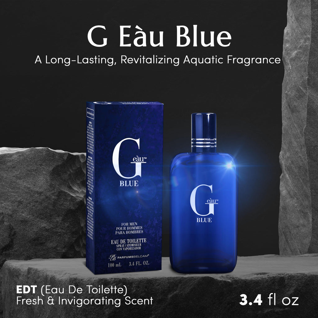PB ParfumsBelcam G Eau Blue Eau de Toilette Spray ��� Men���s Cologne, Long-Lasting Summer Fragrance for Men and Teen Boys, Perfume para Hombre ��� 3.4 Fl Oz ��� Fresh Blue Scent