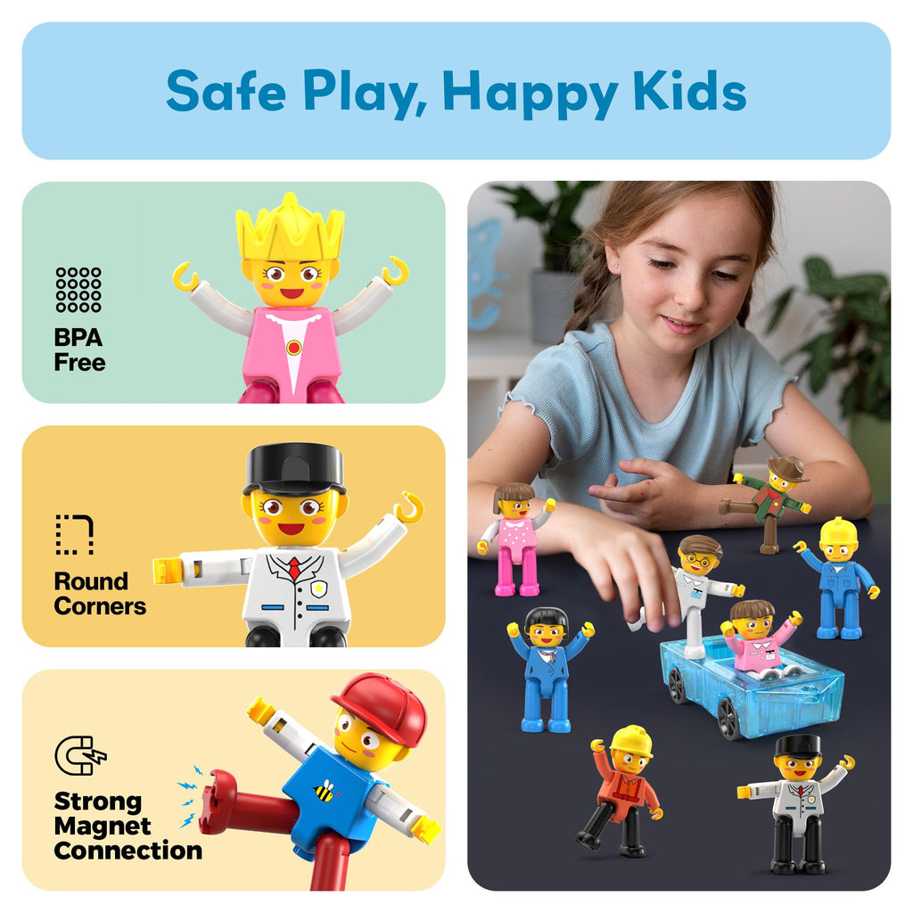 PicassoTiles 15-Piece Magnetic Character Action Figures Add-on Set for Construction Building Block Tiles