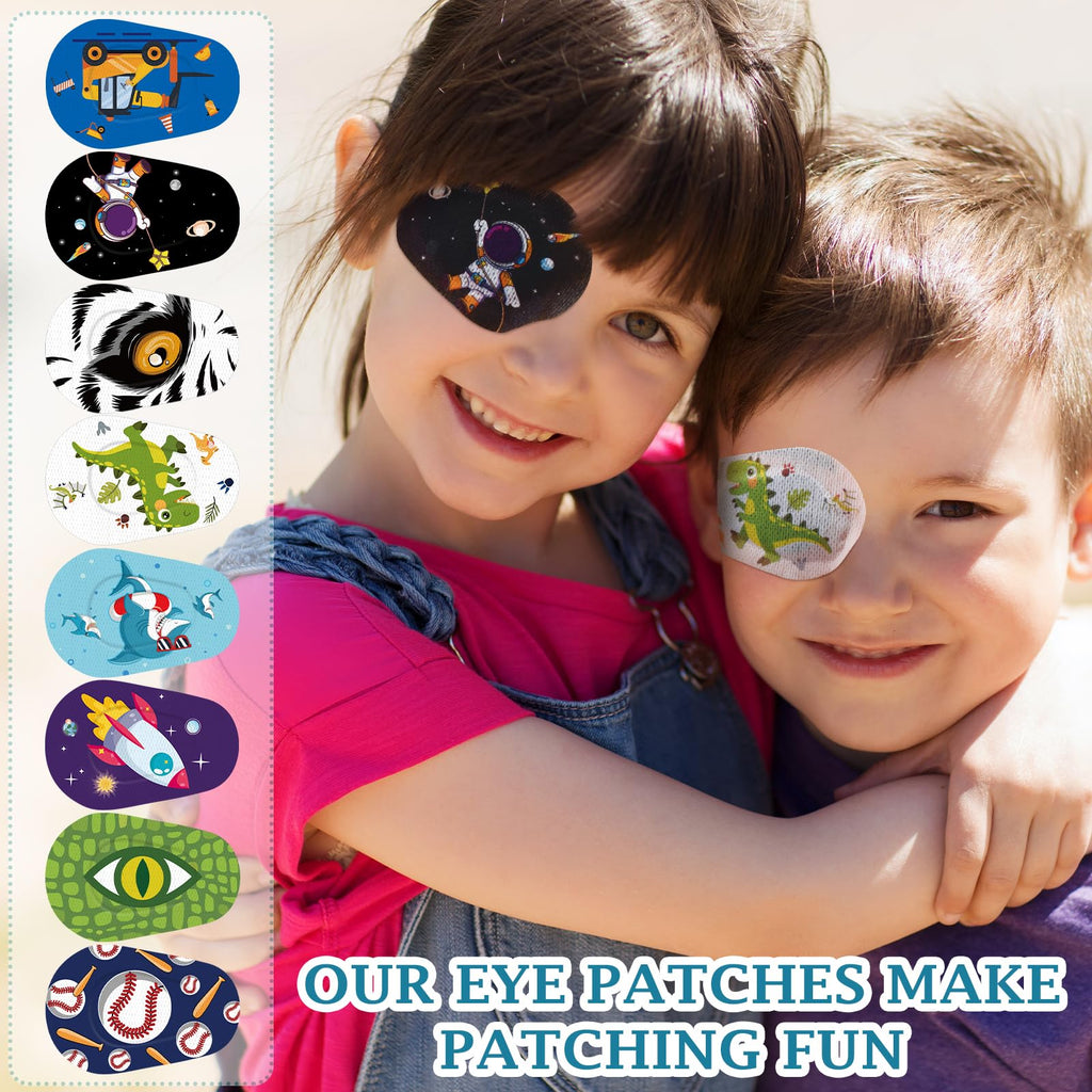Siifert 80 Pcs Latex Free Adhesive Eye Patches for Kids Latex Free Disposable Cute Adhesive Bandages for Amblyopia Light Blocking Lazy Eye Toddler Boys Girls, 8 Styles