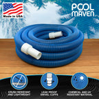 POOLMAVEN Heavy-Duty Manual Pool Vacuum Hose, 50 Ft x 1-1/2”, Kink-Free Swivel Cuff, Professional Grade Spiral-Wound Design, UV & Chemical Resistant for Inground & Above Ground Pools, Made in USA