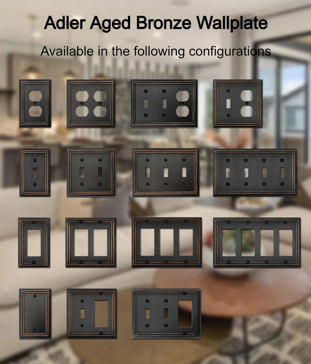 OKAWYC Quadruple Decorator Light Switch Cover Adler Metal Wall Plate, 2-Pack Aged Bronze 4 Gang Quadruple Rocker, for Receptacle Dimmer Switch GFCI Outlet, Switch Cover Decorative Wallplate, Durable
