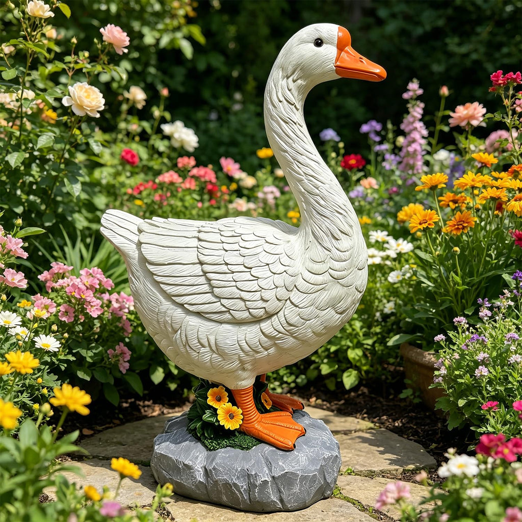 ZVBBON Large Porch Goose Statue Premium 20” Realistic Hollow Resin Garden Goose Stone Base with Sand-Fillable Design for Outdoor Stability Birthday Housewarming Gift for Kids Women Mom Friends