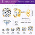 6 Pairs 14K Yellow Gold Plated Round Cut Clear Cubic Zirconia Stud Earring Pack