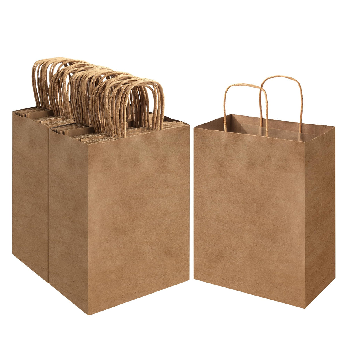 ECOEXTRA Brown Kraft Paper Bags 100 Pack 8x4.5x10.8 in Medium with Handles