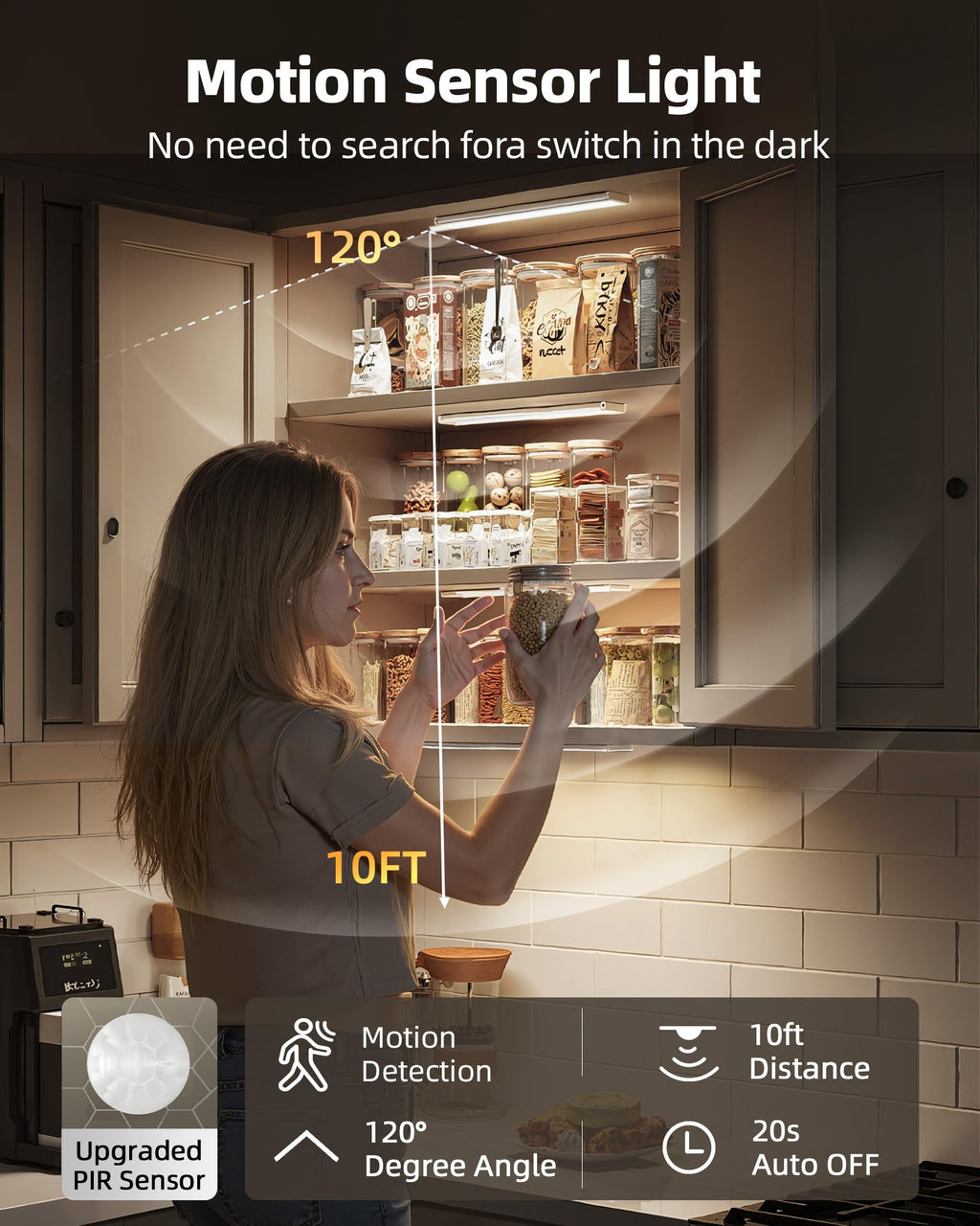 AMETHEUS 6-Pack Under Cabinet Lighting, 1800mAh Rechargeable Battery Motion Sensor Light Indoor, Dimmable & 3 Color Temps, Magnetic Closet Lights, Wireless Under Counter Lights for Kitchen (8inch)