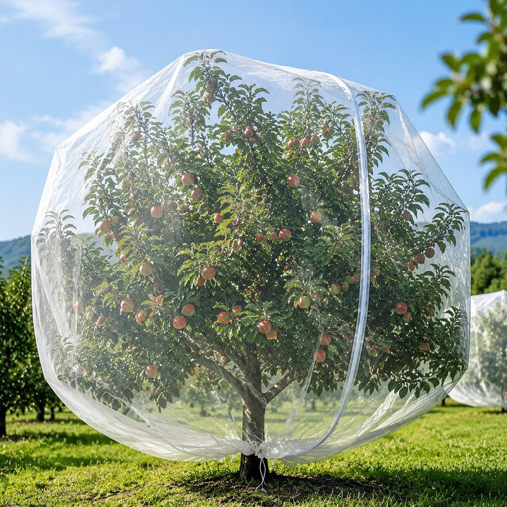 Extra Large 1Pack 15×15Ft Fruit Tree Netting with Drawstring & Zipper - Reusable Plant Protection Bag, Heavy Duty PE Mesh Cover for Blueberry Bushes - Blocks Birds/Deer/Squirrels