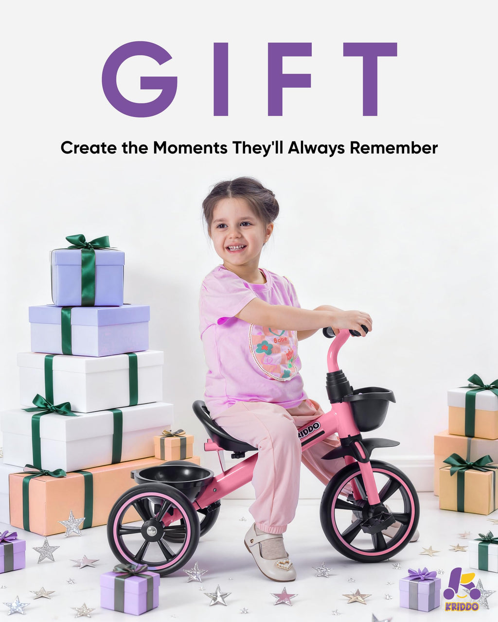 KRIDDO Toddler Tricycle for Toddlers Age 2-5, Tool-Free Trike