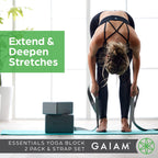 Gaiam Yoga Block & Yoga Strap Combo Set - Yoga Block with Strap, Pilates & Yoga Props to Help Extend & Deepen Stretches, Yoga Kit for Stability, Balance & Optimal Alignment, 2