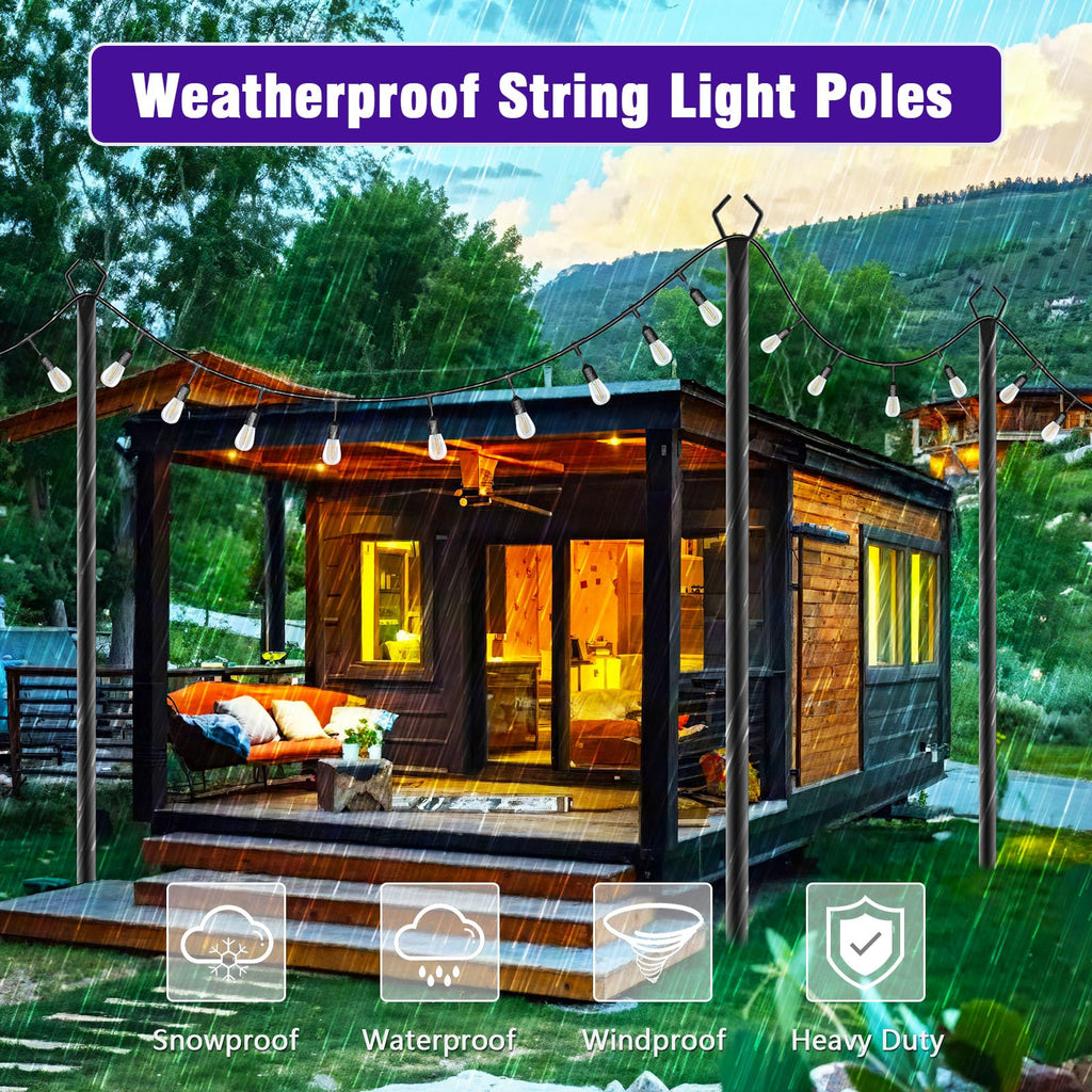 zoegi 4 Pack 10Ft String Light Poles,Light Poles for Outside Lights with Fork,Outdoor Brackets Hanging Lights,Metal Stand for Deck Patio,Backyard,Wedding,Deck,Party (4Pack)