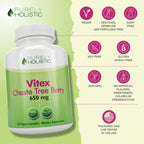 Purely Holistic Chasteberry Vitex Supplement 650mg - 4 Month Supply 120 Vegan Capsules Agnus-Castus Chaste Tree Berry Capsules Supports Normal Hormone Balance for Women