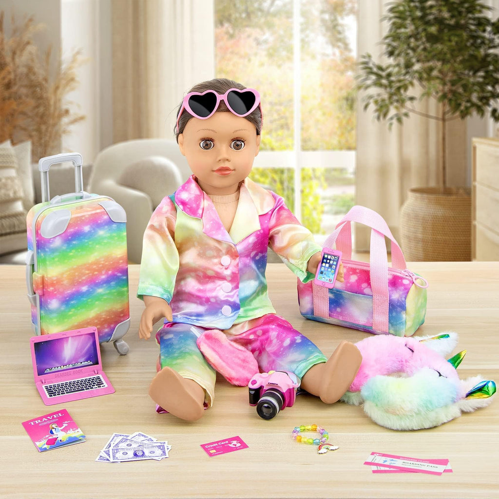 K.T. Fancy 23 PCS 18 Inch Girl Doll Accessories Suitcase Luggage Travel Set
