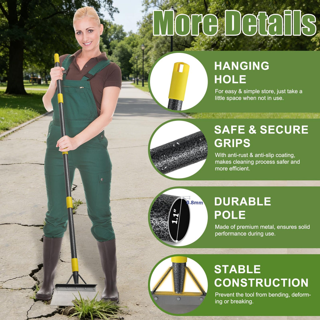 Floor Scraper Long Handle Heavy Duty, 60" Metal Ice Scraper for Driveway, Multifunctional Weed Scraper for Weed Cleaning Edging Trenching & Removing Snow Ice Dirty Moss