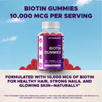 Vitamatic Biotin Gummies 10,000 mcg for Stronger Hair, Skin & Nails - 60 Vegan Gummies - Also Called Vitamin B7 (6 Bottles)