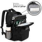 ZORFIN 26L Black Backpack for College, and Travel: Water Resistant Bookbag