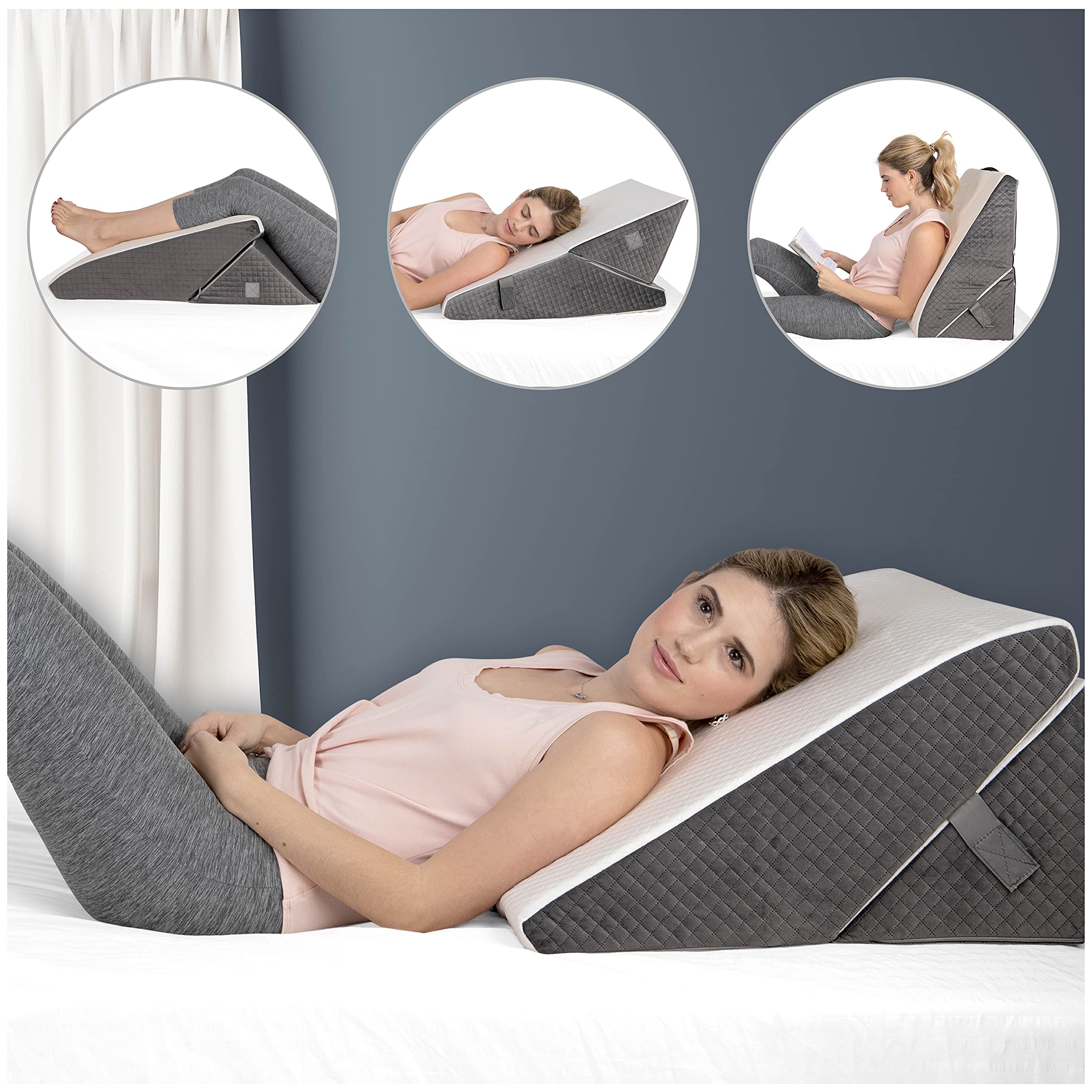 Kolbs Memory Foam Adjustable Bed Wedge Pillow - Wedge Pillow Set for After Surgery - 9 and 12 inch Height Plush Velvet Cover Multi Use for Sleeping and Acid Reflux (Adjustable Height)