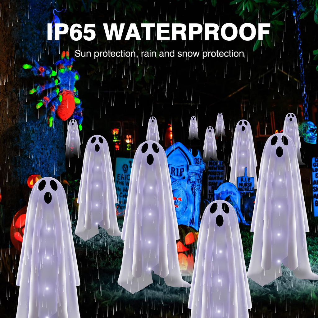 Betrihyes Halloween Decorations Solar Garden Lights Outdoor,6PACKS Halloween Ghost Decorations Lights with Scary Party Gifts Decor,Solar Scary Ghost Path Lights for Halloween Party Decor Cold White