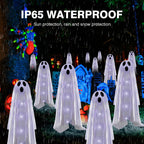 Betrihyes Halloween Decorations Solar Garden Lights Outdoor,6PACKS Halloween Ghost Decorations Lights with Scary Party Gifts Decor,Solar Scary Ghost Path Lights for Halloween Party Decor Cold White
