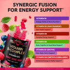 Vitamin B-Complex Gummies for Women & Men - Vitamin B12, B1, B2, B3, B5, B6, B7 & B9 - B Complex with Vitamin C & Choline - Energy, Brain & Mood - Natural Berry Flavor, Vegan - 60 Gummies for 2 Months