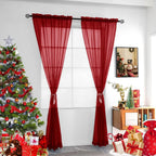 youleyar Solid Sheer Rod Pocket Curtain Voile Draperies 4 Panels White Beige Black Grey Ivory 52 Inch Width 96 Inch Long 1 Pair for Kitchen Bedroom Children Living Room Yard(Christmas Red,52 W���96 L)