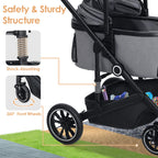 TODEFULL Pet Stroller with 4 Wheels, 3 in 1 Folding Puppy Strollers for Small/Medium Dogs Cats up to 50lbs, Lightweight Pet Travel Carrier with Detachable Cushion, Storage Basket and Cup Holder, Gray