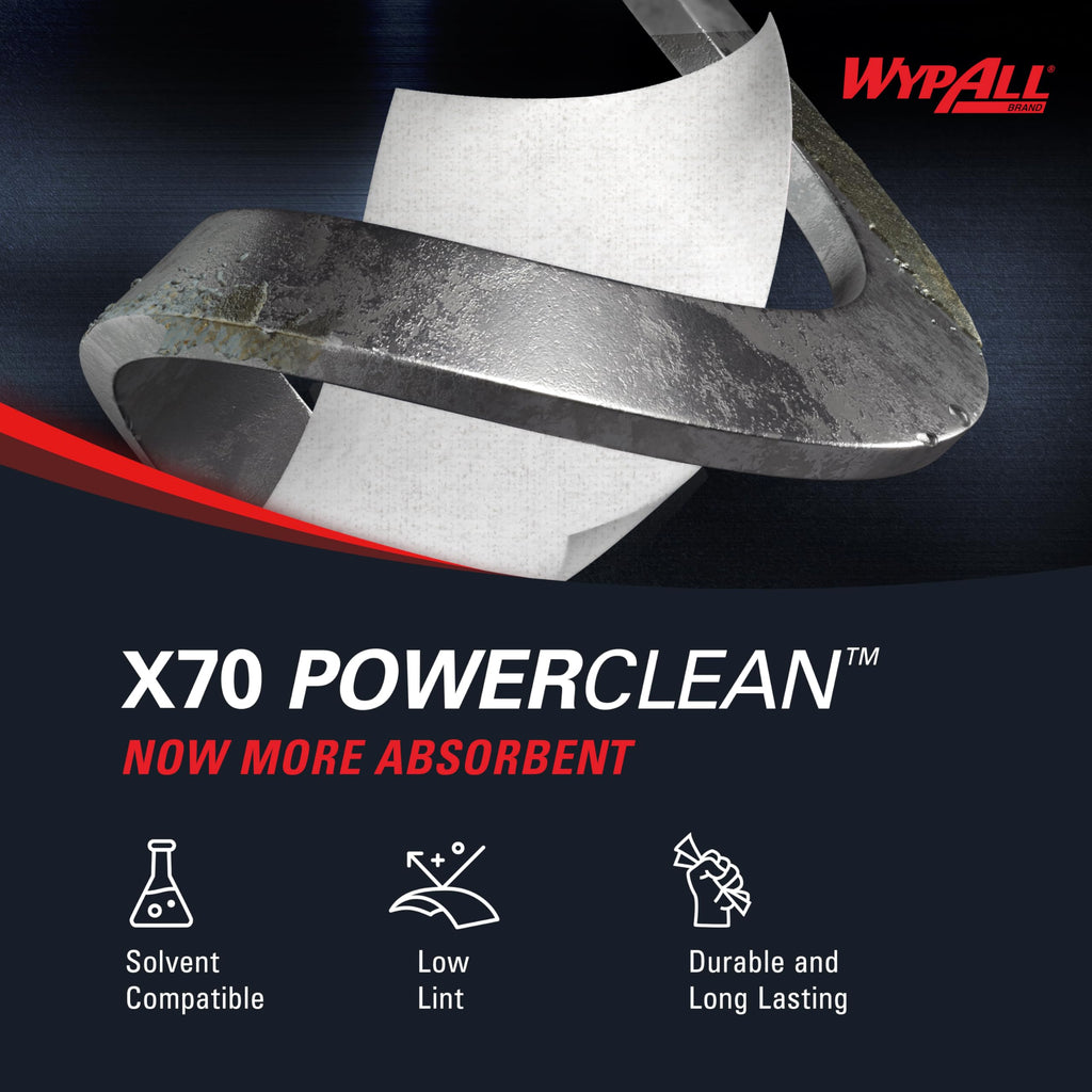 WypAll PowerClean X70 Medium Duty Cloths, 10 x 96 Towels (41455)