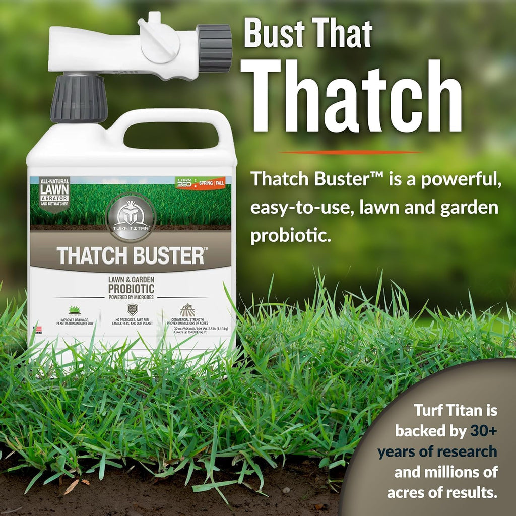 Turf Titan Thatch Buster Lawn Aerator & Grass Dethatcher (1 Gallon) – All-Natural Liquid Soil Loosener & Conditioner for Green Grass – Healthy Soil in 45 Days – Covers Up to 24,000 Sq Ft