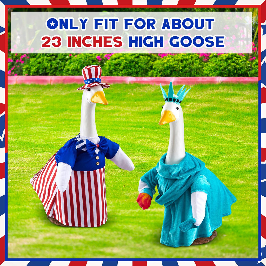 Yeyeplum 2 Set 250 Anniversary USA Porch Goose Outfits for 23" Lawn Statue Patriotic Porch Goose Statue of Liberty Costume for Cement Sculpture Clothes for 4th of July Garden Patio Party Decoration
