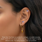 925 Sterling Silver American Flag Stud Earrings USA Patriotic 4th of July Independence Day Tiny Ear Stackable Jewelry Jewelry (Heart)
