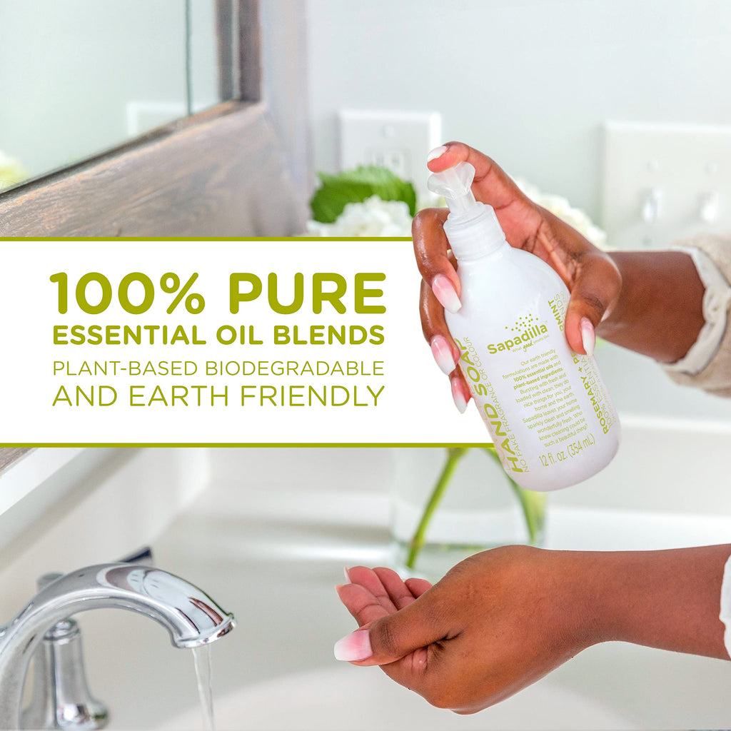 Sapadilla Liquid Hand Soap - Rosemary + Peppermint - Made with 100% Pure Essential Oil Blends, Cleansing & Moisturizing, Aromatic & Fragrant Hand Soap, Plant Based, Biodegradable, 12 Ounce (Pack of 3)