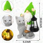 Garden Cat Gnome Decorations for Yard with Solar Lights,Resin Flocked Gnome