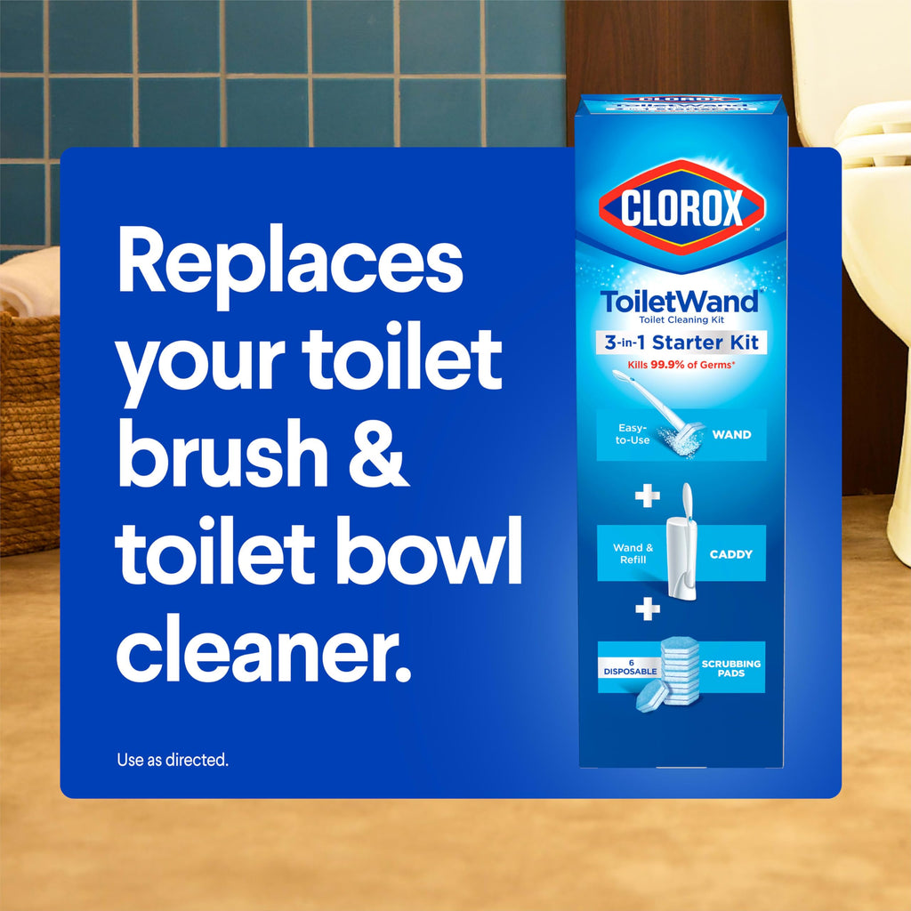 Clorox ToiletWand Toilet Cleaning Kit, ToiletWand, Caddy and 6 Refills, Pack of 6 (Pack May Vary)