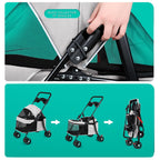 sxvbdway 4 Wheels Pet Stroller for Medium Small Dog up to 50lbs, Dog Cat Stroller, Outdoor Travel Pet Folding Strollers, Cat Cage Strollers with Cup Holder, Breathable and Visible Mesh (1 Set-Grey)