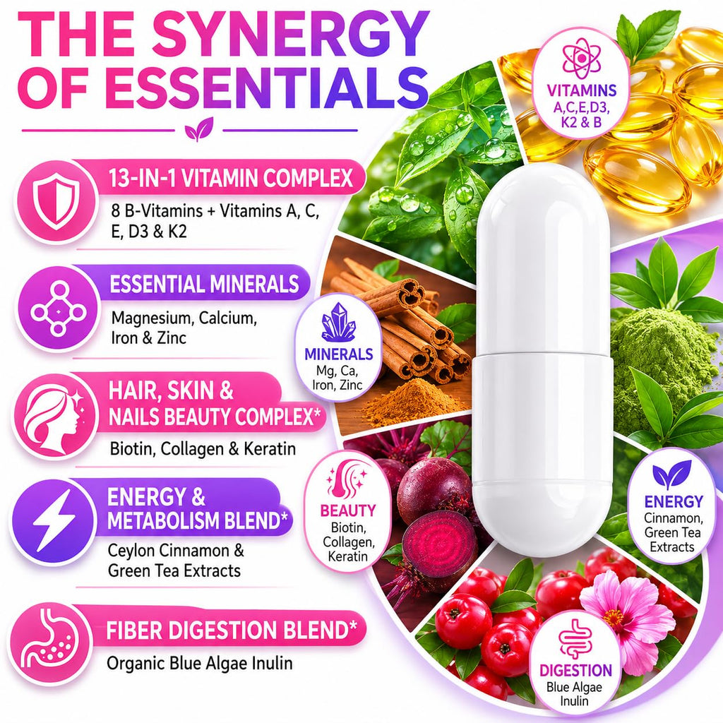 Koltyrine Vimerson Health Multivitamin for Women 13-in-1 Vitamin Complex with Biotin, Collagen & Keratin Vitamins B Complex, A, C, D3, E & K2 Hair Skin Nails & Energy Support 60 Capsules