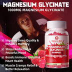 Magnesium Glycinate Gummies 1000mg - Sugar Free Magnesium Potassium Supplement with Vitamin D, B6, CoQ10 for Calm Mood & Sleep Support - 180 Raspberry Gummies.