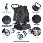 BBBuy 4 Wheels Foldable Pet Dog Cat Jogger Stroller Travel Carrier Strolling Cart w/Waterproof Cover Storage Basket Cup Holder & Removable Liner for Medium Small Cat Dog, Black