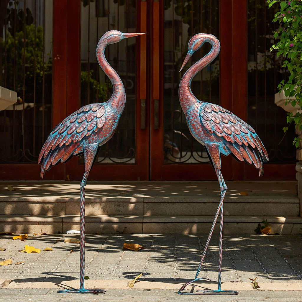 Kircust Outdoor Garden Patina Crane Statues Metal Heron Decoy Decor 48 Inch