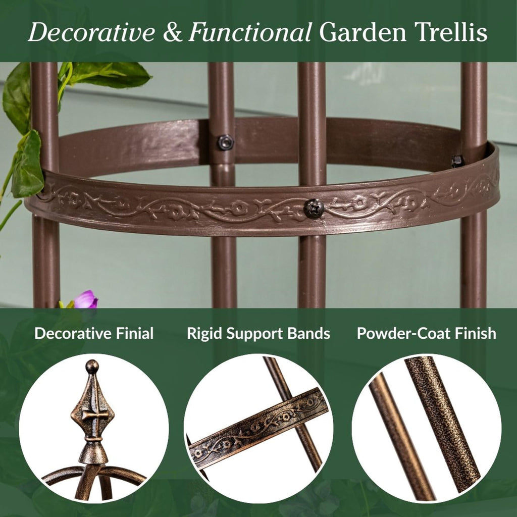 Evergreen 5 ft Garden Trellis for Climbing Plants Vines, Jasmine & Flowers, Rustproof Metal Obelisk Trellises, Outdoor & Indoor Plant Support for Potted Planters (Bronze)