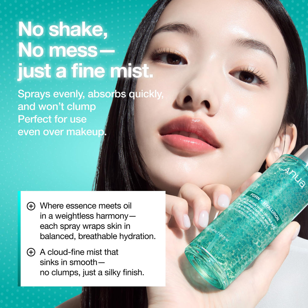 Anua PDRN Collagen Glow Facial Serum Spray, Hydrating Face Mist, Hyaluronic Acid, dewy glass finish, All Skin Types, Instant Plumping Hydration, Firming Care, Korean Skincare, 3.38 fl oz