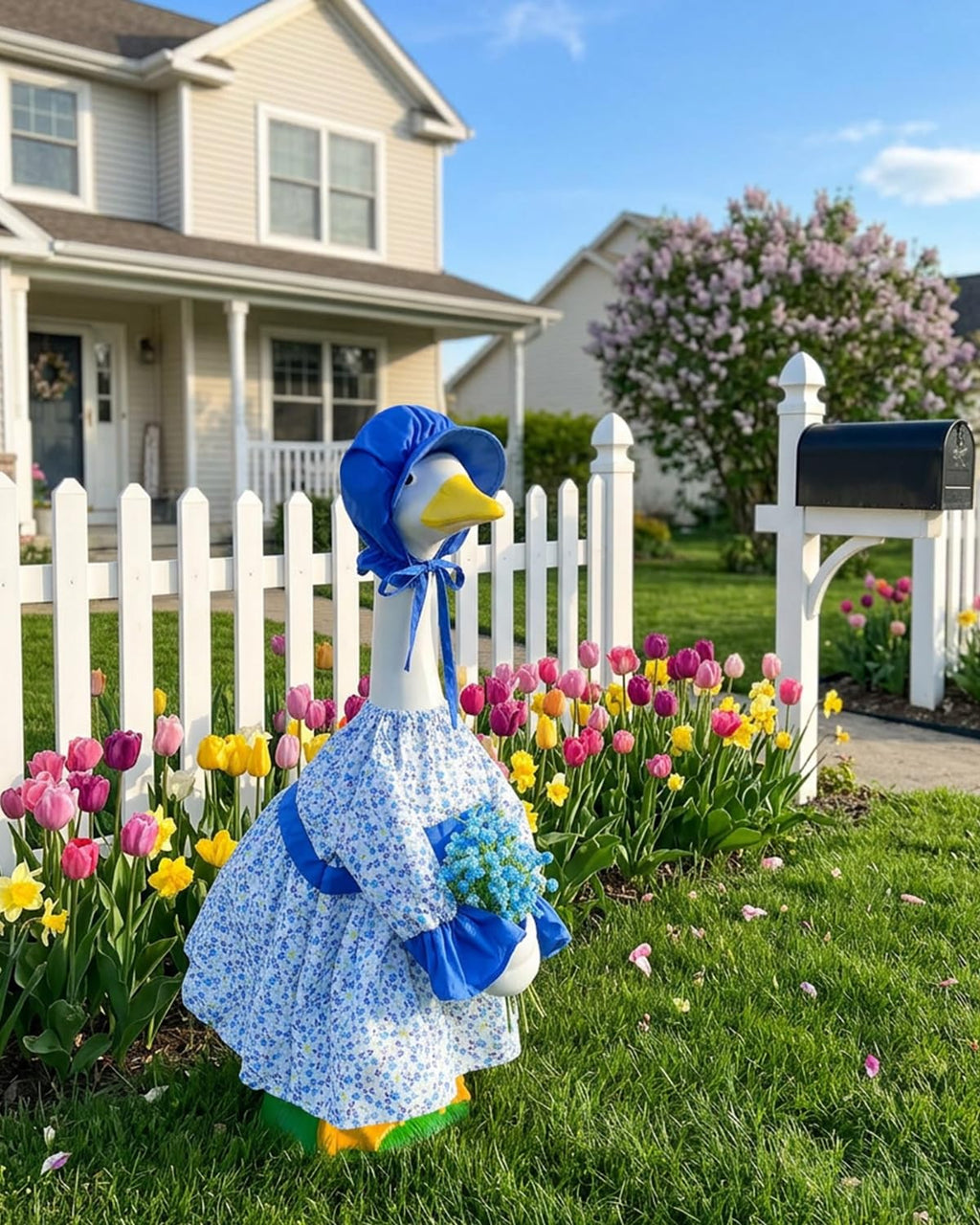Fall Summer Porch Goose Outfits, Floral Dress & Hat Fits 23" Statue