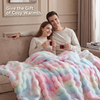 Smoofy Faux Rabbit Fur Throw for Couch - Rainbow Bubble Blanket 50"x60"