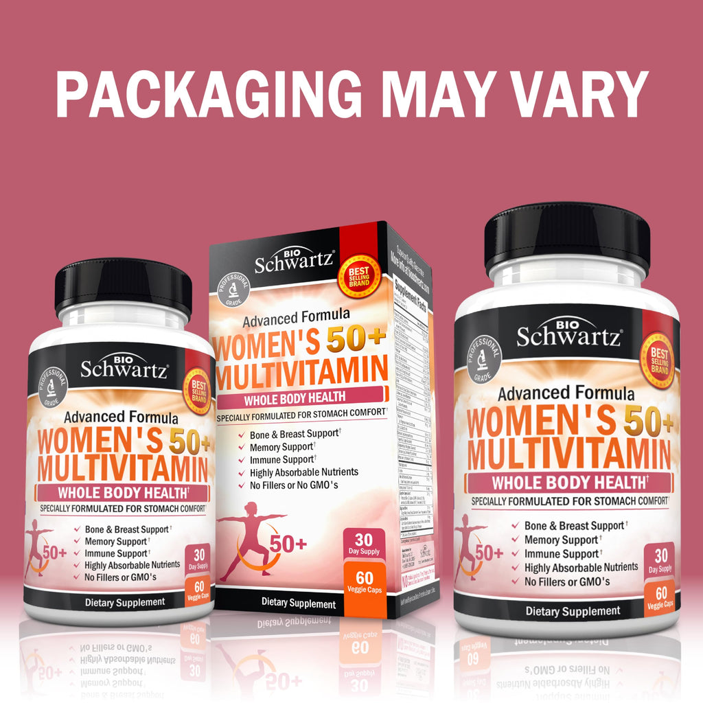 Daily Multivitamin for Women 50 & Over – Memory Support Supplement – Promotes Stress Reduction & Healthy Immune Response – Women's Multivitamin Supplement Designed for Stomach Comfort - 60 Capsules